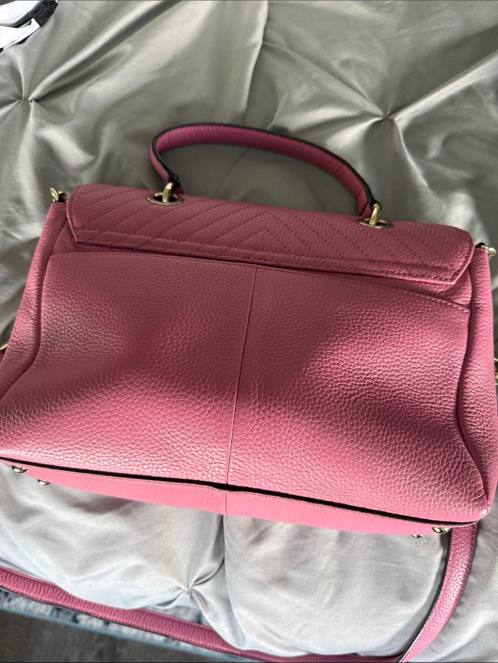 Karl Lagerfeld Pink Quilted Chevron Top-Handle Satchel with Chain Strap - Picture 4 of 5